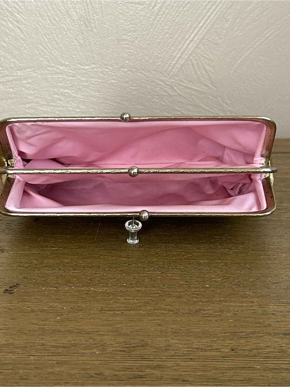 Vintage MCM Celebrity New York Gold Metallic  Clutch Bag. Pink Lined Made in USA